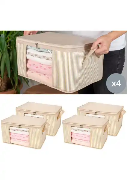 Nacarev 4 Adet Küçük Boy Pencereli Çizgi Desen Baskılı Dolap İçi Hurç Seti