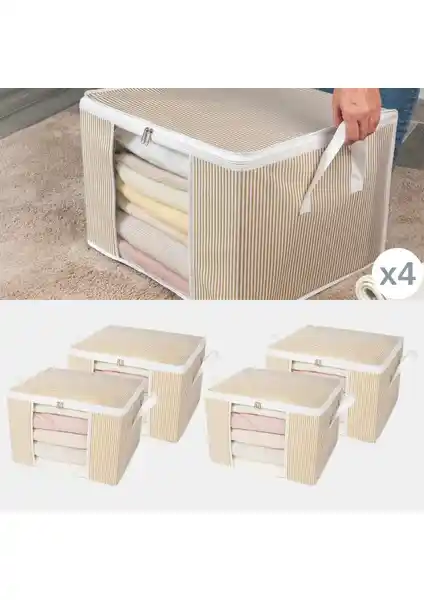 Nacarev 4'lü Orta Boy Pencereli Çizgi Desenli Kıyafet ve Eşya Saklama Hurç Seti