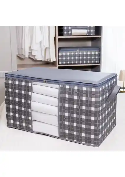 Nacarev Mega Boy Pencereli Kare Desenli Ekose Gri Yastık Yorgan Düzenleyici Hurç