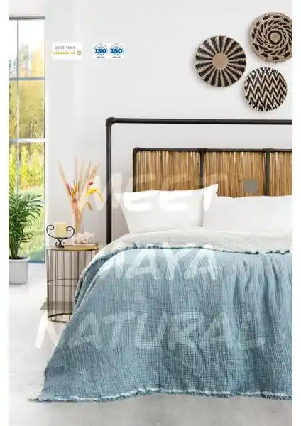 Natural Meet Maya Çift Yönlü Pamuk Müslin Yatak Örtüsü 150x200 cm Şık ve Çok Yönlü Kullanım