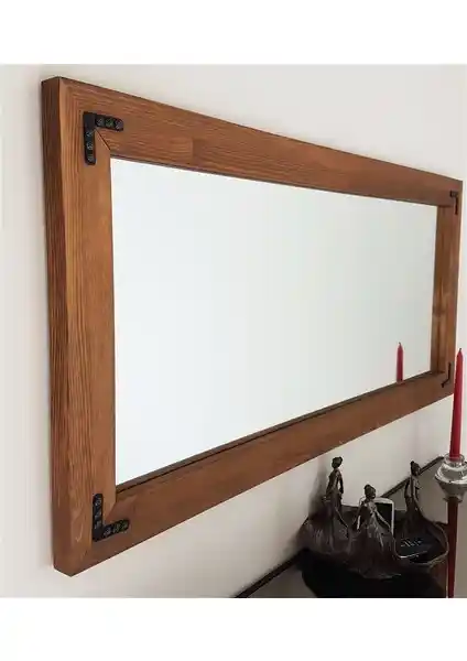 NeoStill Doğal Ahşap Dekoratif Salon Duvar Aynası 110x50 cm Ceviz Renkli