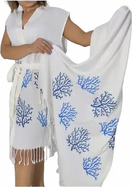 Nevin Acar Mavi Mercan Kolsuz Peştemal ve Plaj Bornozu Seti Doğa Dostu Şıklık ve Fonksiyonellik