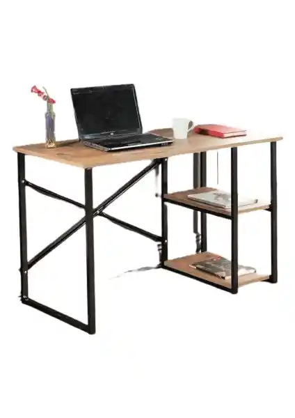 Noowa 2 Raflı Çalışma Masası Ceviz Renkli Modern Ofis Mobilyası Detaylı İnceleme