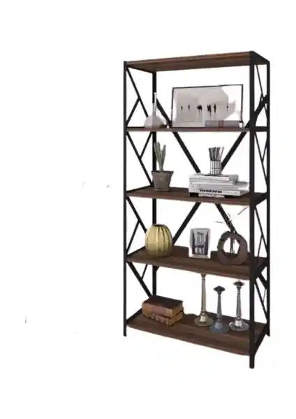 Noowa 5 Raflı Ceviz Kitaplık Modern ve Dayanıklı Tasarımıyla Dekorasyonunuza Şıklık Katıyor