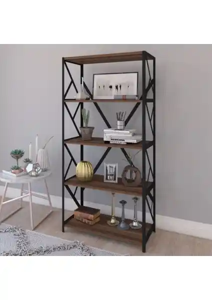 Noowa 5 Raflı Ceviz Kitaplık Modern ve Şık Depolama Çözümü