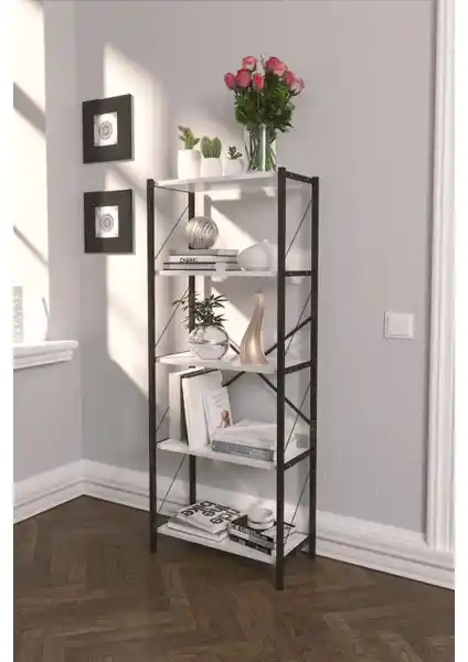 Noowa 5 Raflı Kitaplık Beyaz Modern ve Dayanıklı Depolama Çözümü