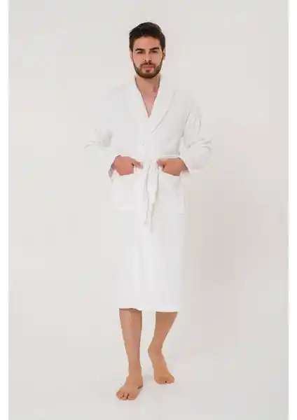 North Online Erkek Düz Pamuklu Şal Yaka Bornoz Günlük Kullanım ve Çok Amaçlı Rahatlık