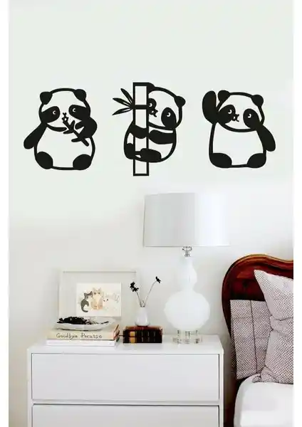Numa Concept Panda 3'lü Siyah Ahşap Duvar Dekoru Modern İç Mekanlar İçin
