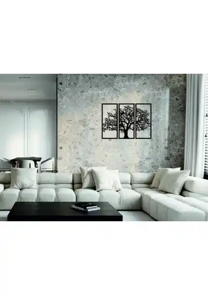 Numa Concept Siyah Çınar Ağacı 3'lü Ahşap Tablo Seti Modern Dekorasyon İçin