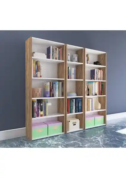 Nur Mobilya 3'lü Arkalıklı Kitaplık Atlantikçam Beyaz Modern ve Dayanıklı Depolama Çözümü