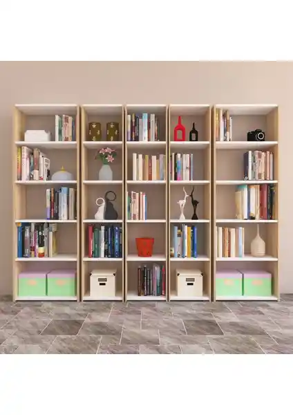 Nur Mobilya 5'li Kitaplık Arkalıksız Modeli Modern ve Dayanıklı Tasarım