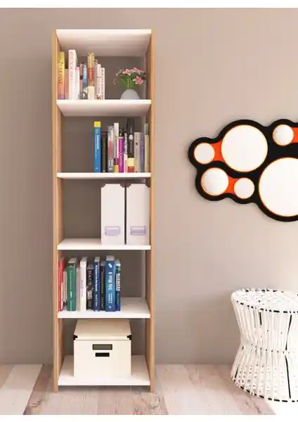 Nur Mobilya Tarçın Serisi 5 Raflı Atlantik Çam Kitaplık Modern ve Dayanıklı Tasarım