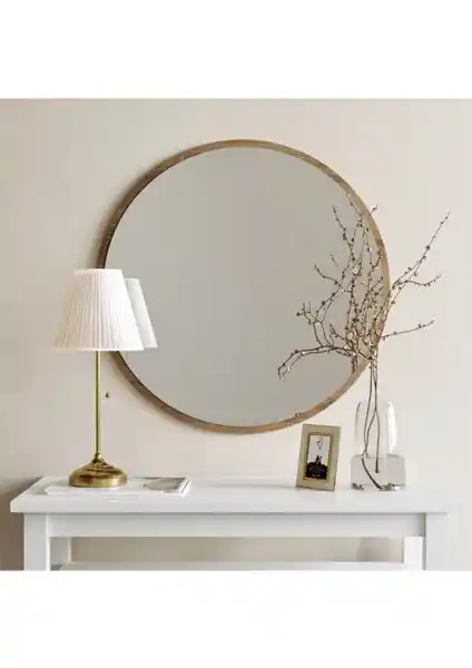 Nysa 45 cm Ceviz Renkli Yuvarlak Dekoratif Ayna Modern ve Dayanıklı Tasarım