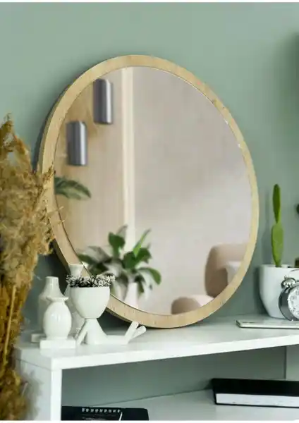 Nysamo Safir Meşe Yuvarlak Dekoratif Ayna 45 cm ile Modern ve Şık İç Mekanlar