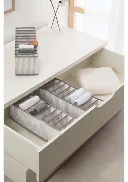 Ocean Home Textile 3'lü 10 Bölmeli Gri Çizgili Çekmeceli Organizer Seti