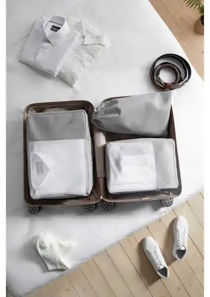 Ocean Home Textile 3'lü Gri Valiz Düzenleyici Seti Pratik ve Dayanıklı Seyahat ve Ev Organizasyonu