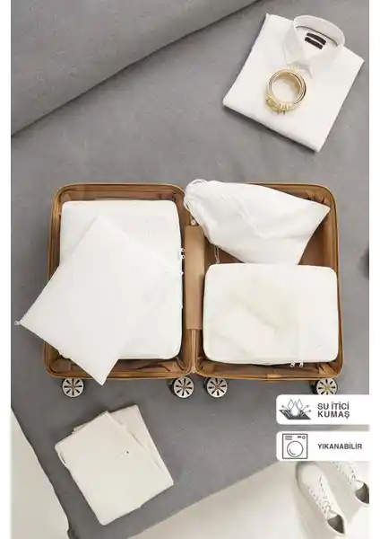 Ocean Home Textile 4'lü Yıkanabilir Beyaz Paraşüt Kumaş Valiz Düzenleyici Seti