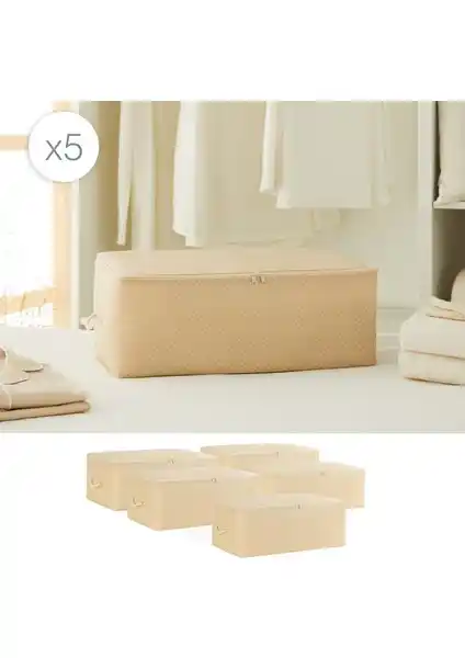 Ocean Home Textile 5'li Orta Boy Bej Balıksırtı Hurç Seti Ev Dekorasyonu ve Düzenleme