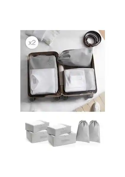 Ocean Home Textile 6'lı Gri Valiz Düzenleyici Seti Seyahat ve Ev İçin Pratik Çözüm