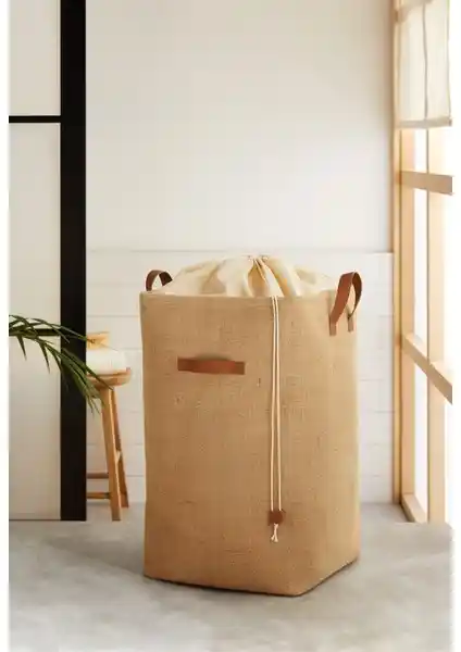 Ocean Home Textile Jüt Katlanır Çamaşır Sepeti Doğal ve Şık Tasarımıyla Geniş Hacim Sunar