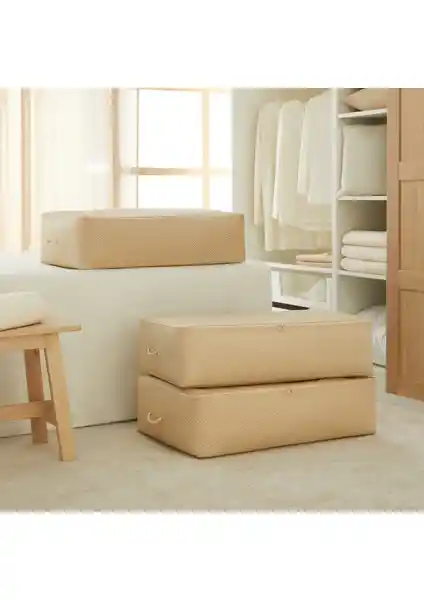 Ocean Home Textile Mega Boy Bej Balıksırtı Baza Altı Hurç Seti Geniş Hacimli ve Şık Tasarım