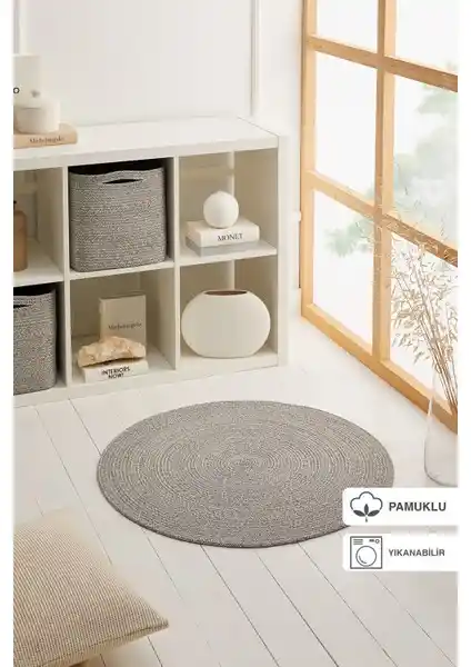 Ocean Home Textile Yıkanabilir Gri Kırçıllı Pamuklu Halı Kilim Modern ve Şık Zemin Dekorasyonu