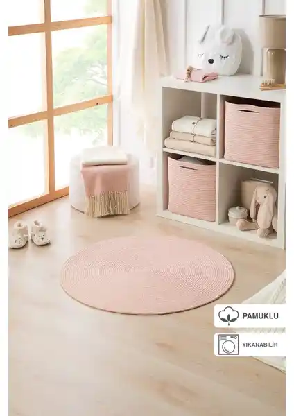 Ocean Home Textile Yıkanabilir Pembe Kırçıllı Pamuklu Halı Modern ve Dayanıklı Tasarım