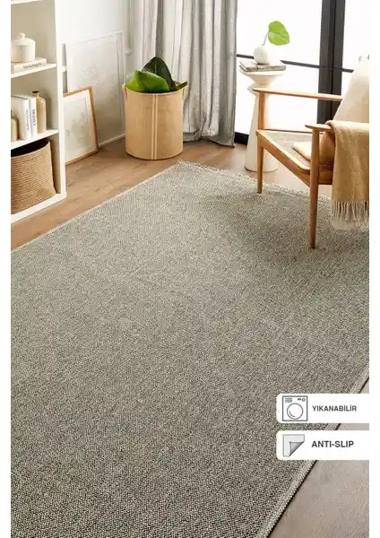 Ocean Home Textile Yıkanabilir Saçaklı Buklet Gri Renk Halı Kilim Dekorasyon İçin Modern ve Dayanıklı Seçenek