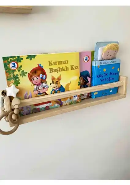 Olcay Aksesuar 50 cm Ahşap Montessori Kitaplık Doğal ve Dayanıklı Dekoratif Raf