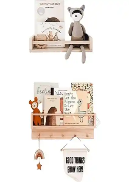 Olcay Aksesuar Doğal Ahşap Montessori Çocuk Bebek Odası Askılık ve Rafı