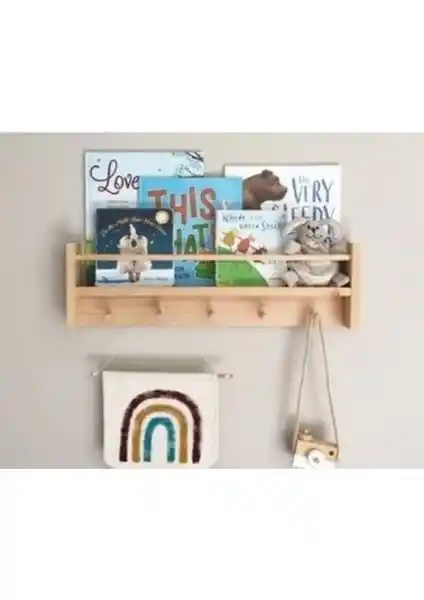 Olcay Aksesuar Doğal Ahşap Montessori Kitaplık ve Duvar Rafı Çocuk Odası İçin Şık ve Fonksiyonel Bir Seçenek