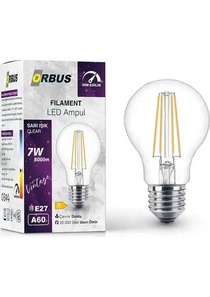 Orbus 7W E27 Filament LED Ampul Dim Edilebilir Sıcak Işık Modern Aydınlatma Çözümü