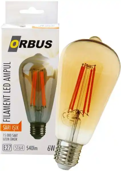Orbus Dekoratif Amber LED Ampul ST64 6W, Sıcak Atmosfer ve Estetik İçin Uygun