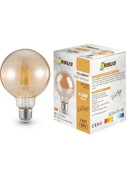 Orbus GA95 4.8W Amber Ampul E27 540 Lümen Şık ve Enerji Verimli Aydınlatma Çözümü