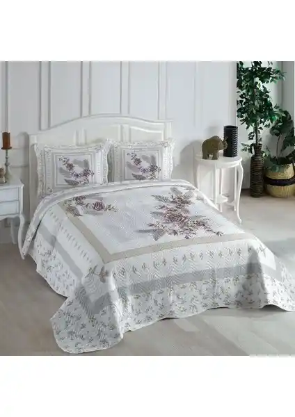 Örtüm Asya Lila Çift Kişilik Kapitone Yatak Örtüsü Modern ve Şık Tasarım