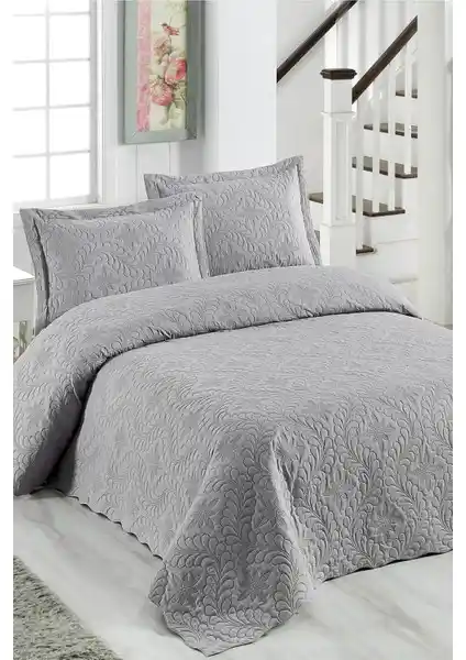 Örtüm Sarmaşık Çift Kişilik Yatak Örtüsü Açık Gri Modern ve Dayanıklı Tasarım