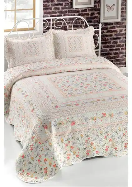 Örtüm Silvia Çift Kişilik Kapitone Yatak Örtüsü Takımı Turuncu Renkli Modern Tasarım