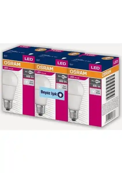Osram 8.5W Beyaz LED Ampül 3'lü Set: Enerji Verimli ve Uzun Ömürlü Aydınlatma Çözümü