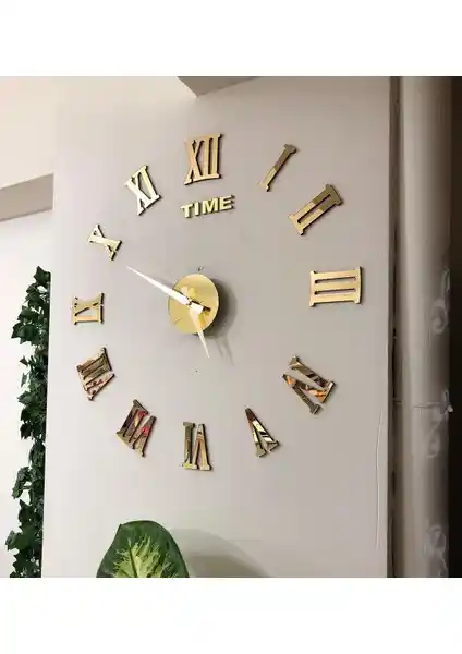 Otantik 3D Ayna Roma Rakamlı Büyük Boy Duvar Saati Dekorasyon ve Fonksiyonellik İçin Uygun