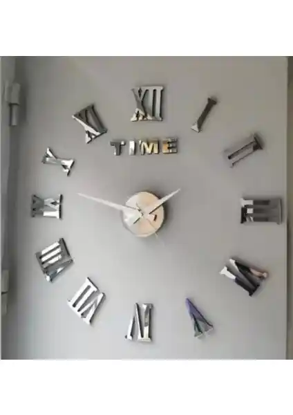 Otantik 3D Romen Rakamlı Aynalı Büyük Boy Duvar Saati G5R-T02