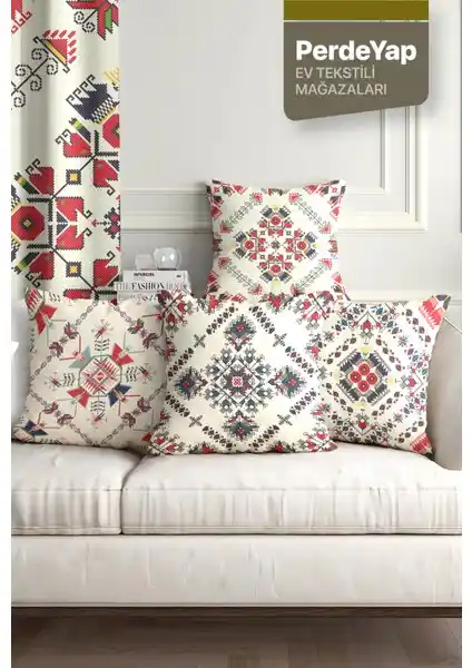 Otantik Kilim Desenli 4'lü Dijital Baskılı Kırlent Kılıfı Ev Dekorasyonuna Zarif Dokunuş