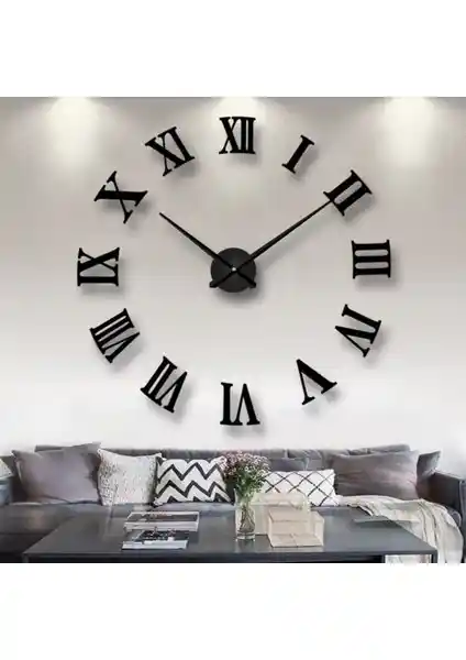 Otantik Siyah Ahşap 3D Roma Rakamlı Duvar Saati S8R02 Dekoratif ve Fonksiyonel Tasarım
