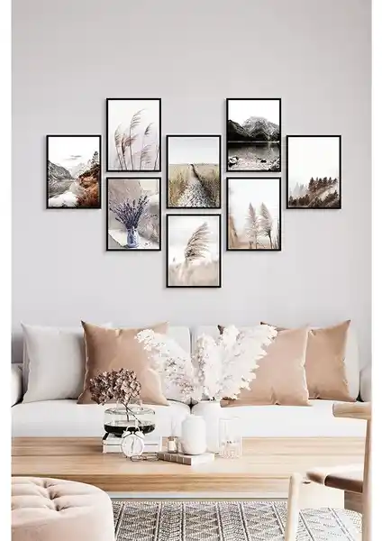 Özcanlar 8 Parça MDF Çerçevesiz Modern Duvar Tablosu Seti Ev ve Ofis Dekorasyonu