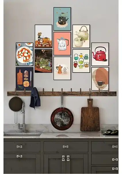 Özcanlar Çerçevesiz Cafe Dekoratif 11 Parça Mutfak Ahşap Tablo Modern ve Şık Tasarım