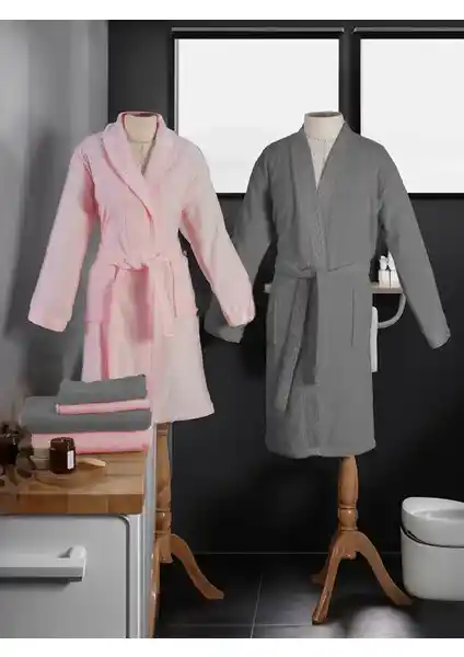 Özdilek Elissa Pudra Renkli Pamuklu Bornoz Takımı Ev ve Spa Kullanımı İçin Uygun