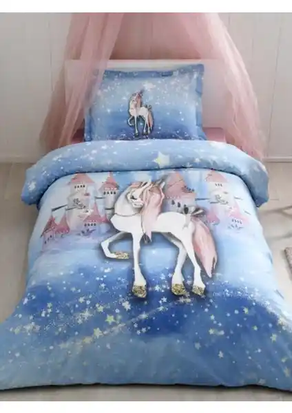 Özdilek Unicorn Dream Fosforlu Tek Kişilik Nevresim Takımı Mavi Renkli Tasarımıyla Çocuk Odalarına Neşe Katar