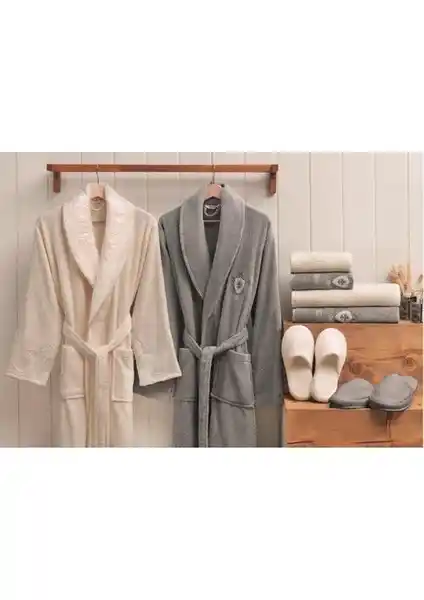 Özdilek Wedding Aile Bornoz Seti Gri Krem Modern ve Şık Tasarım, Yüksek Kalite ve Konfor