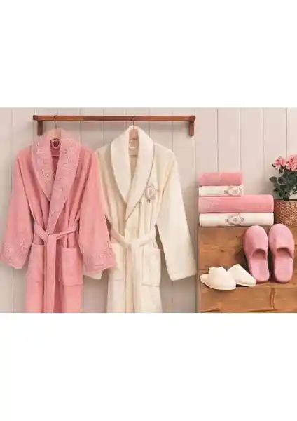 Özdilek Wedding Aile Bornoz Seti Pudra-Krem Şıklık ve Konfor Sunan Kaliteli Tasarım