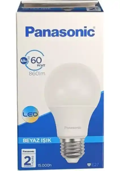 Panasonic LED Lamba 8.5W E27 Beyaz Işık 6500K Yüksek Performans ve Enerji Tasarrufu