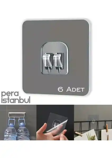 Pera İstanbul 6'lı Şeffaf Askı Seti - Dayanıklı ve Estetik Pratik Düzenleme Çözümü
